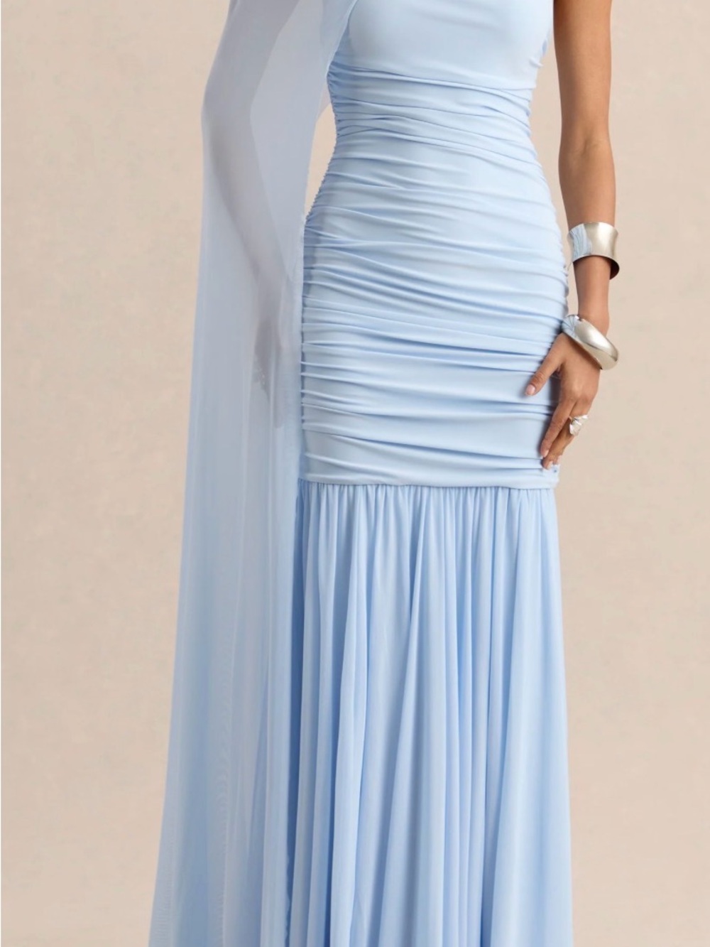 Club London IVANKA Powder Blue Asymmetric-Neck Maxi Dress / NO CAPE